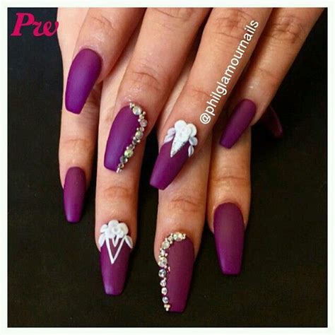 Matte Purple Coffin Nails With Bling ♦ My Nail Art Obsession 2