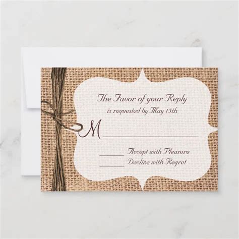 Rustic Country Burlap Twine Wedding Rsvp Cards Zazzle