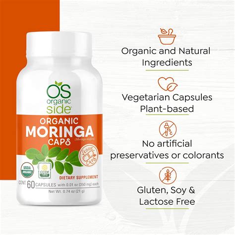 OS Organic Side Moringa orgánica 60 cápsulas Superalimento denso en