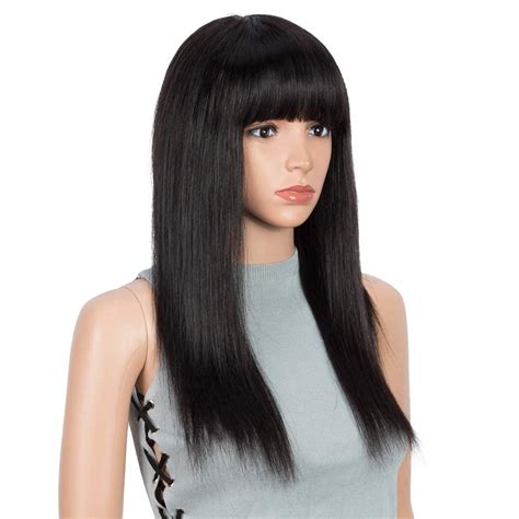 Joedir Lux Human Hair Wig With Bangs Straight Machine Made Wig Virgin Remy Hair 18