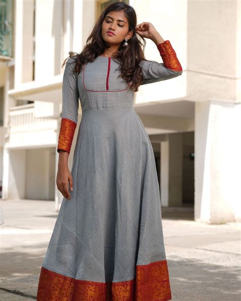 Grey and red sugundi dress by Ekanta | The Secret Label