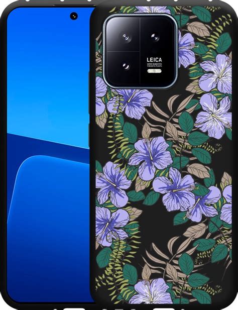 Cazy Hoesje Zwart Geschikt Voor Xiaomi 13 Purple Flowers Bol