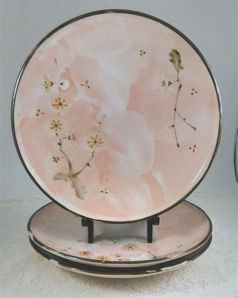 Lot Of Sousaku Pink Cherry Blossom Ceramic Plates Kafuh Japanese