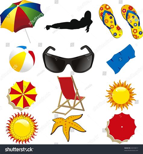 Summer Beach Items Isolated On Withe Stock Vector Royalty Free 49418917 Shutterstock