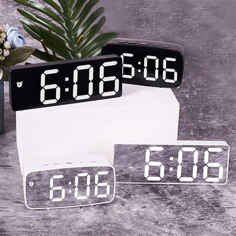 Led Mirror Alarm Clock Digital Snooze Acrylic Table Clock Digital Light