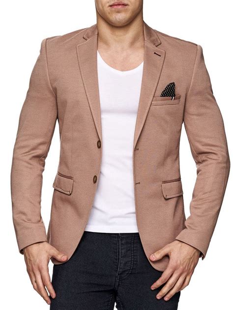 Herrensakko Sakko Blazer Anzug Slim Fit Elegant Casual Einreiher Beige