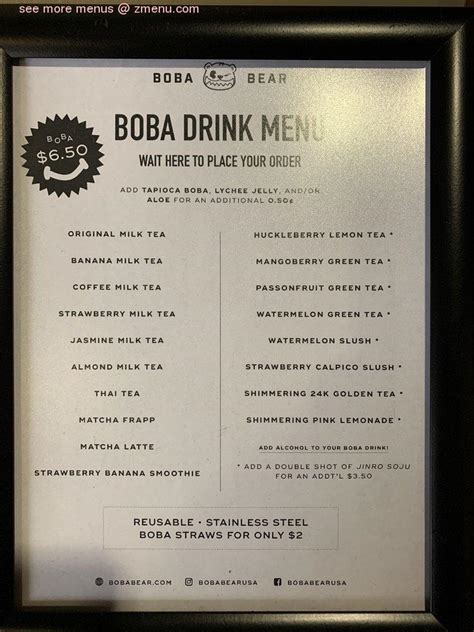 Online Menu Of Boba Bear Restaurant Los Angeles California 90020 Zmenu