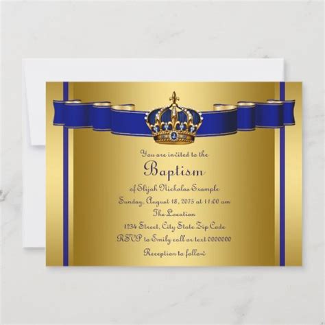 Royal Crown Blue And Gold Prince Baptism Invitation Zazzle