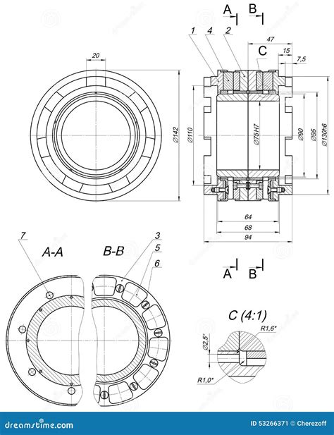 Expanded Bearing Sketch With Numbers Stock Vector Illustration Of