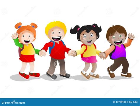 Four Kids Go To School Stock Illustration Illustration Of Notes 17718108