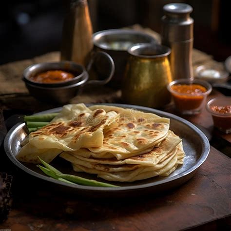 Roti Canai A Malaysian Flatbread Freshly Made And Served With A Side