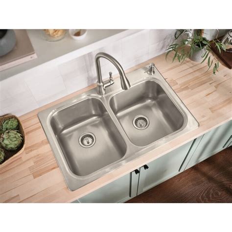 Moen Lainie 22-in x 33-in Stainless Steel Double Offset Bowl Drop-In or ...