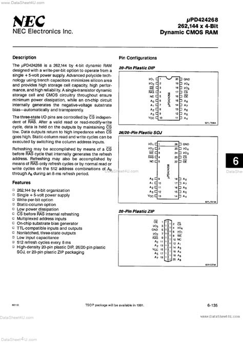 Upd424268 Datasheet Dram Equivalent Nec Electronics