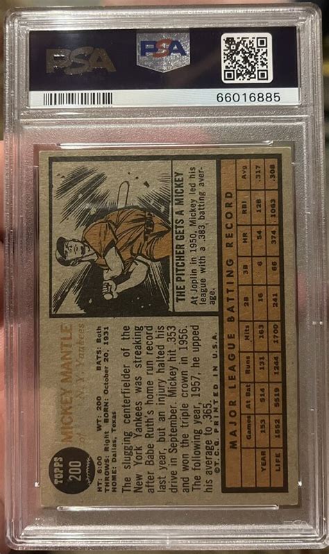 1962 Topps 200 Mickey Mantle PSA 5 EBay