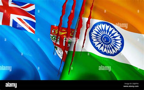 Fiji and India flags with scar concept. Waving flag,3D rendering. Fiji ...