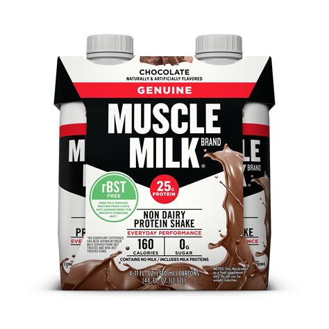 Muscle Milk Genuine Protein Shake Chocolate 25g Protein 11 Oz Cartons 4 Count