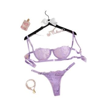 Conjunto De Lingerie Sexy Feminina Renda Transparente Bordado E Push Up Conjunto De