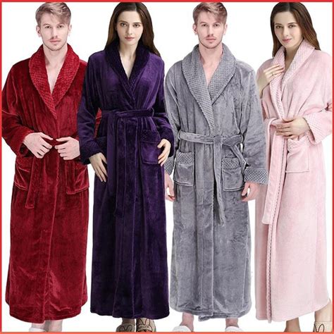 Women Men Thermal Luxury Flannel Extra Long Bath Robe Winter Sxey Grid Fur Bathrobe Warm Kimono