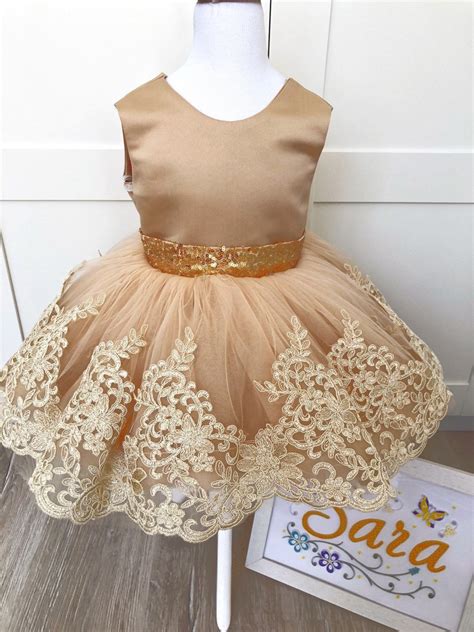 Golden Dress Baby Birthday Dress Toddler Gold Sequin Girls Etsy