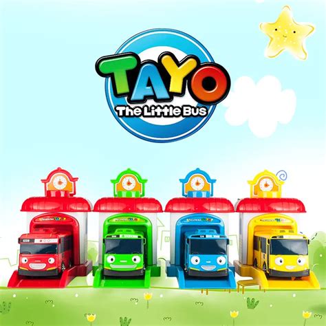 4pcs/set Korean Cute Cartoons garage tayo the little bus model mini ...
