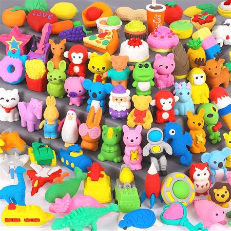 70 Pack Animal Erasers For Kids Bulk Desk Pets Classroom Prizes