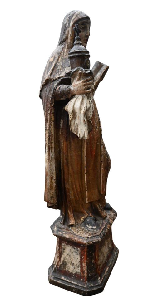 Proantic: Saint Clare Of Assisi, Polychrome Wooden Statue, Late 16th-e