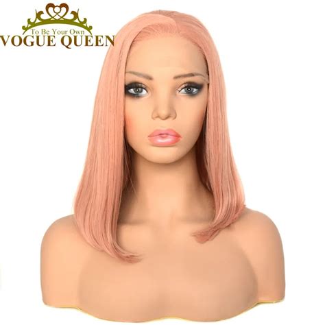 Voguequeen laranja rosa bob peruca dianteira do laço sintético