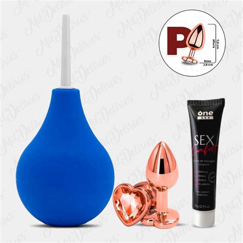 KIT Plug Anal Pequeno Rose Formato Coração Ducha Higiênica Chuca Anal Gel Lubrificante Anal