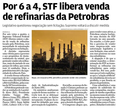 Sopesp Por A Stf Libera Venda De Refinarias Da Petrobras