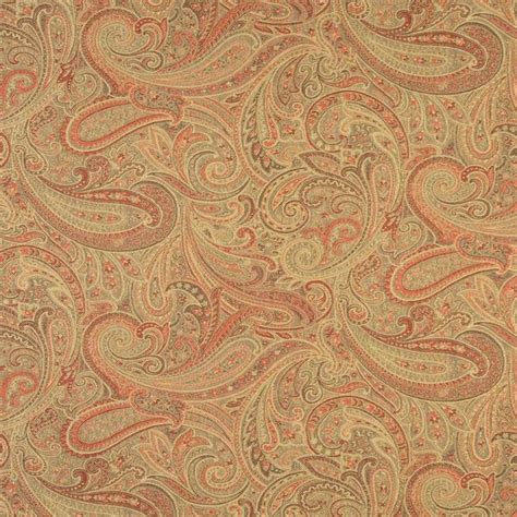 Red Orange And Green Paisley Contemporary Upholstery Grade Fabric By