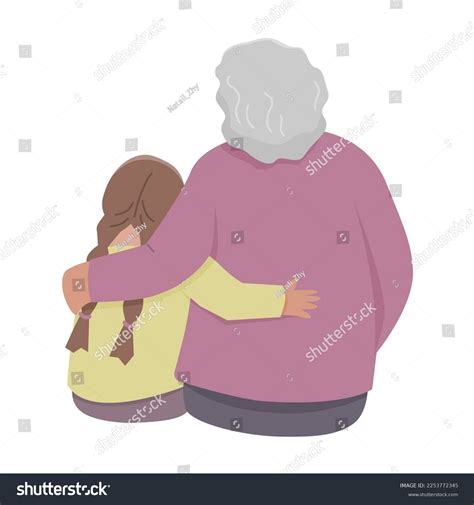 Grandmother Hugging Granddaughter Back View Vector Stock Vector