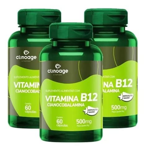 Kit 3 Vitamina B12 Cianocobalamina 60caps Clinoage Metabolis