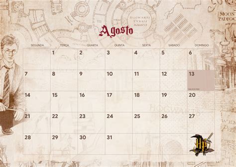 Calendario Mensal Harry Potter Agosto Fazendo A Nossa Festa