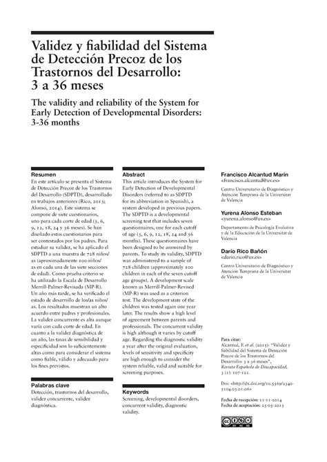 Dialnet Validez Yfiabilidad Del Sistema De Deteccion Precoz De Los