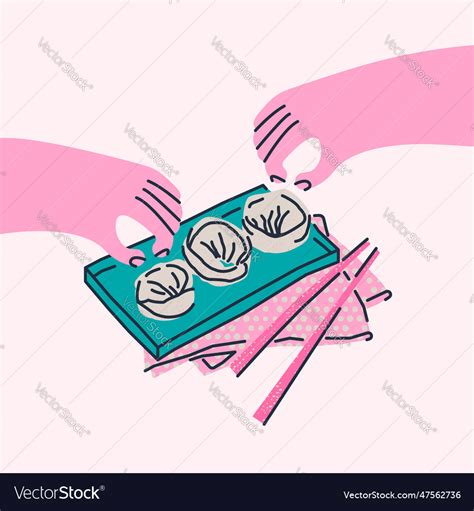 Stylish with dumplings on a plate chopsticks Vector Image