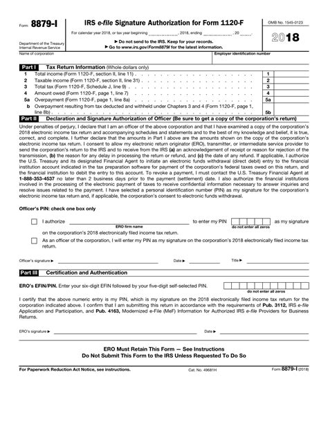 Irs Form 8879 I 2018 Fill Out Sign Online And Download Fillable