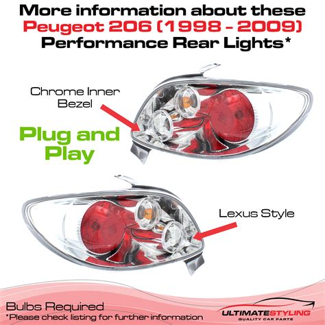 Peugeot Performance Rear Tail Lights Lexus Style Chrome Lens