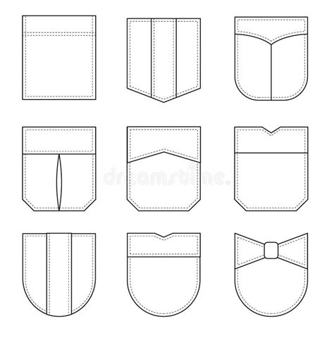 Patch Pocket Flat Sketch Vector Illustration Set Different Types Of