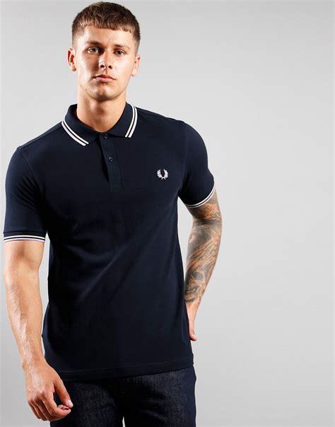 Fred Perry Twin Tipped Polo Shirt Navyyellowlilac Terraces Menswear