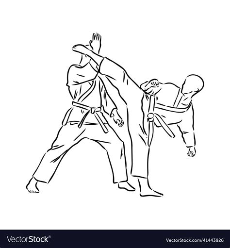 Karate Kick Technique Sketch Asian Martial Art Vector Image