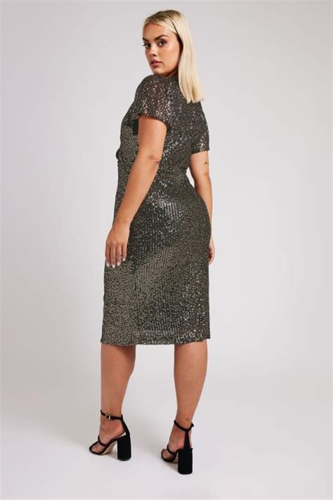 Yours London Plus Size Black Gold Sequin Embellished Wrap Dress