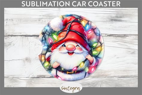 Christmas Gnome V Entangled In Lights Car Coaster Sublimati