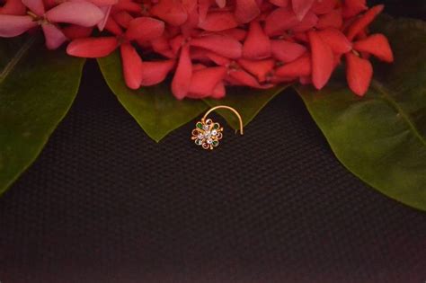 Elite Bejeweled Designer Meenakari Gold Diamond Nose Ring Or Nose Pin Shreevaram 3623438