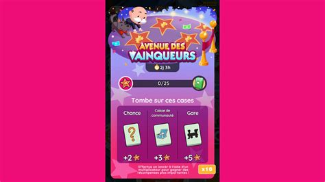 Avenue des vainqueurs Monopoly GO paliers récompenses et durée pour l