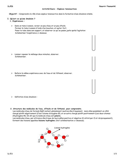 L Es Nourrir L Humanit Activit Cours Esp Ces Tensioactives