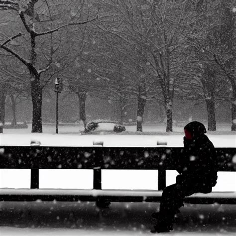 Homeless Man Sleeping On A Bench Photograph Snowing Stable