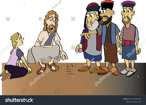 Cartoon Jesus Woman Caught Adultery Stock Vector (Royalty Free ...