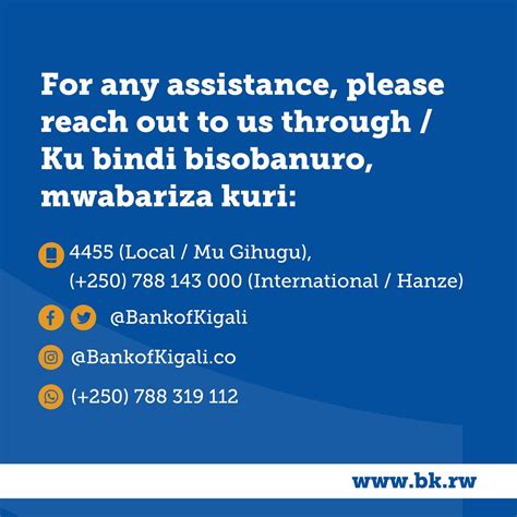 Bank Of Kigali BK On Twitter For Any Assistance Contact Us