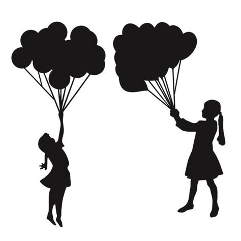 Girl Holding Balloons Silhouette Cuttable Design Cut File Vector