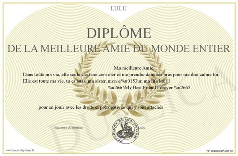 DIPLÔME de La Meilleure Amie du Monde entier